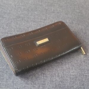 St. John Brown Wallet with Gold Logo Plaque